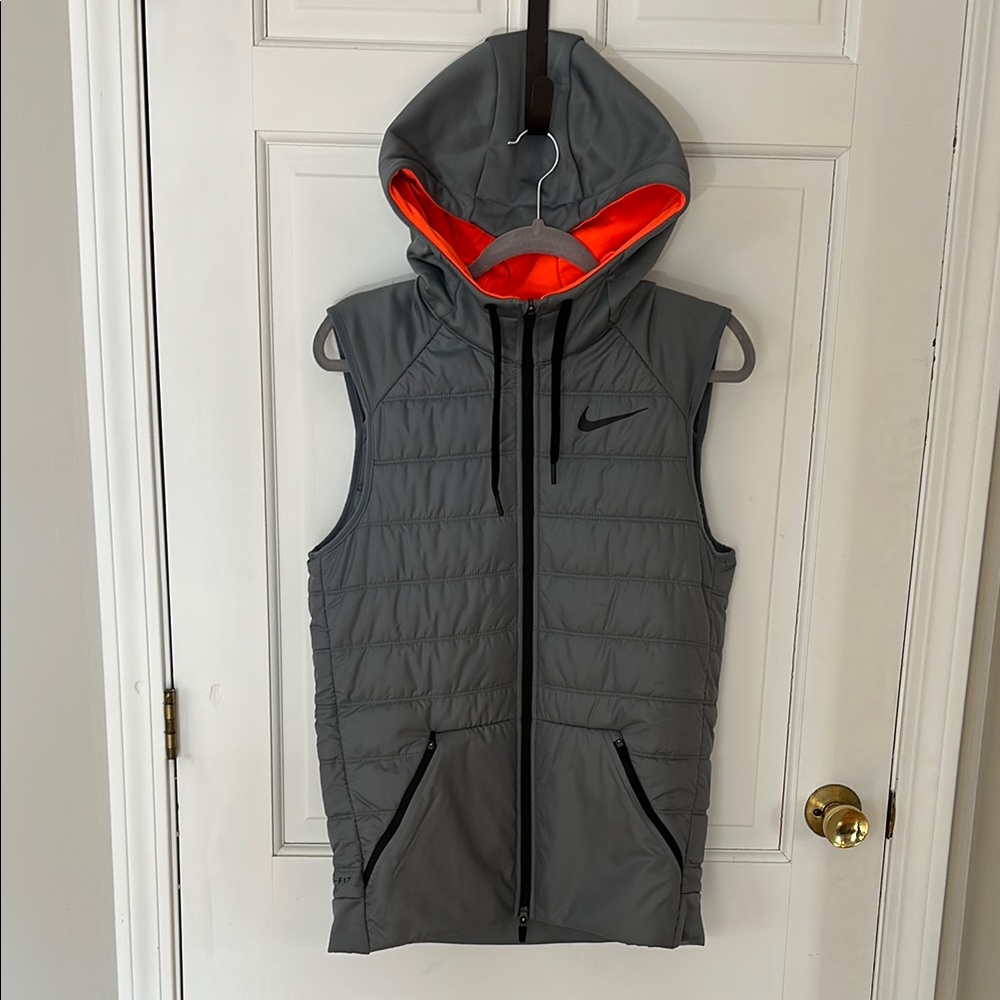 Nike Gray Hooded Vest with Orange Lining